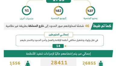 " الداخلية ": ضبط 18.8 ألف مخالف لأنظمة الإقامة والعمل وأمن الحدود 9 0 2959
