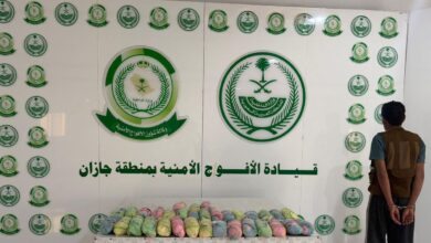 دوريات الأفواج الأمنية بمنطقة جازان تقبض على مخالف لنظام أمن الحدود لتهريبه (8) كيلو جرامات من نبات القات المخدر 9 0 3054