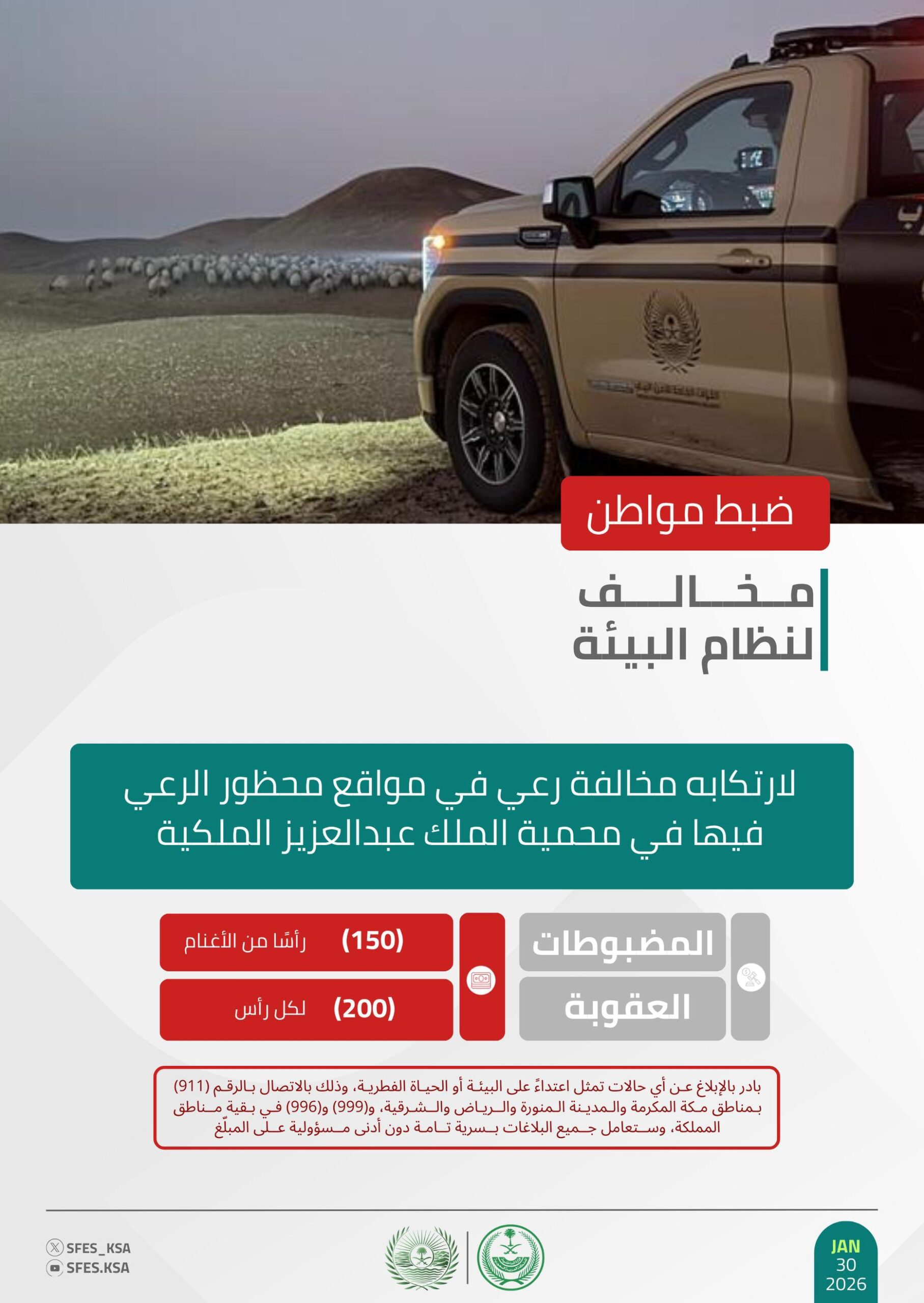 القوات الخاصة للأمن البيئي تضبط مواطنًا مخالفًا لنظام البيئة لارتكابه مخالفة رعي في محمية الملك عبدالعزيز الملكية 1 0 3059 scaled