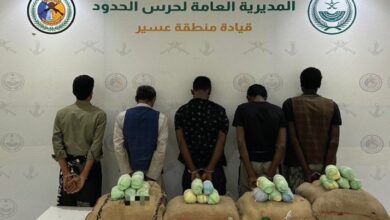 حرس الحدود يضبط 5 مروجين و 80 كجم من القات المخدر في عسير 2 1 3944