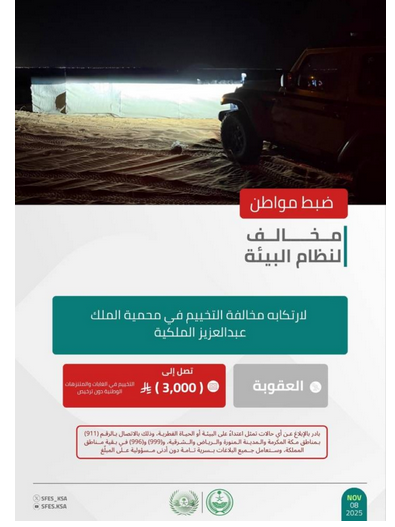 الأمن البيئي يشدد الرقابة في المحميات.. وتغريم المخالفين 3000 ريال لتجاوزهم نظام التخييم 1 10 114
