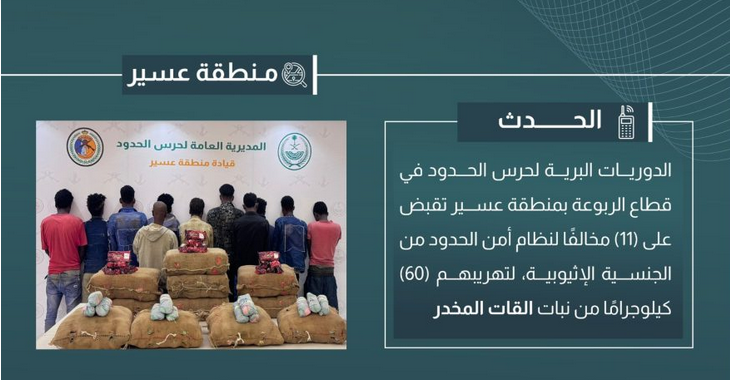 القبض على 11 مخالفًا لنظام أمن الحدود لتهريبهم 60 كيلو قات في عسير 1 44 71