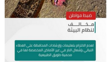 "الأمن البيئي" يضبط مواطنًا لعدم الالتزام بتعليمات المحافظة على الغطاء النباتي في محمية طويق الطبيعية 5 47 1