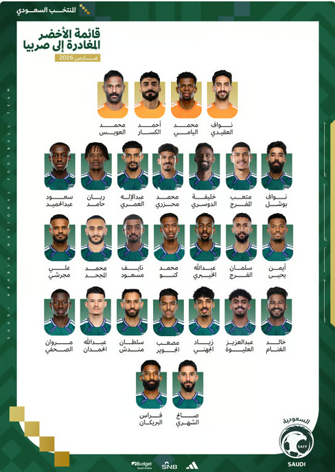 رينارد يعلن قائمة الأخضر بـ27 لاعباً ويضم العويس قبل معسكر صربيا استعداداً لمونديال 2026 1 66 144