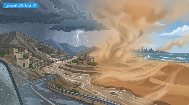 أمطار غزيرة وجريان سيول على مرتفعات جازان وعسير والباحة ومكة مع رياح مثيرة للغبار 1 9 459